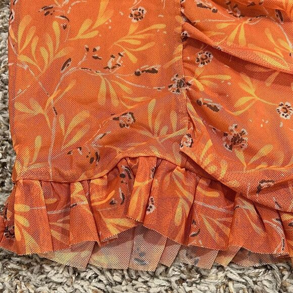 NWOT Free People Romi Mesh Orange Mini Skirt Size L - Picture 5 of 9